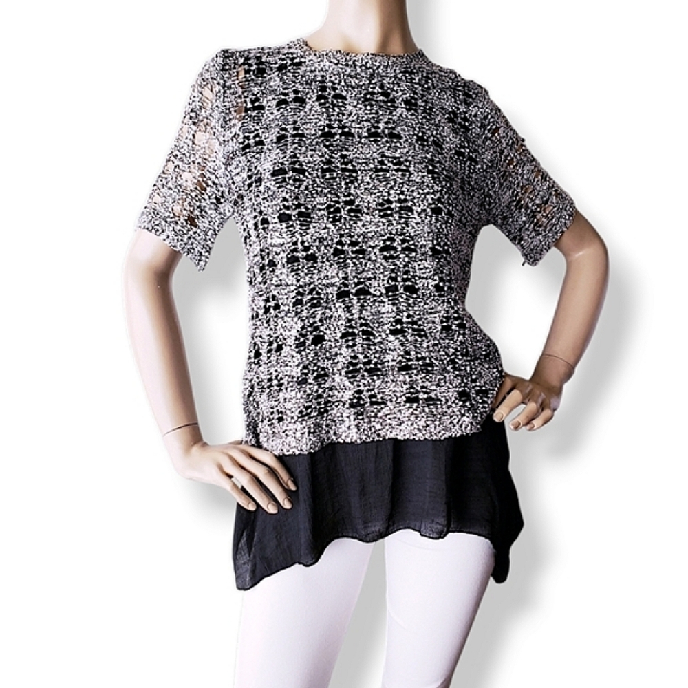 Moon Collection Black & Silver Sheer Metallic Overlay Blouse